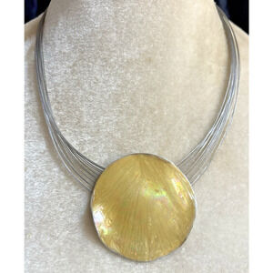 Chico's Large Pendant Choker Necklace Yellow Enamel Multi Strand Chain Statement